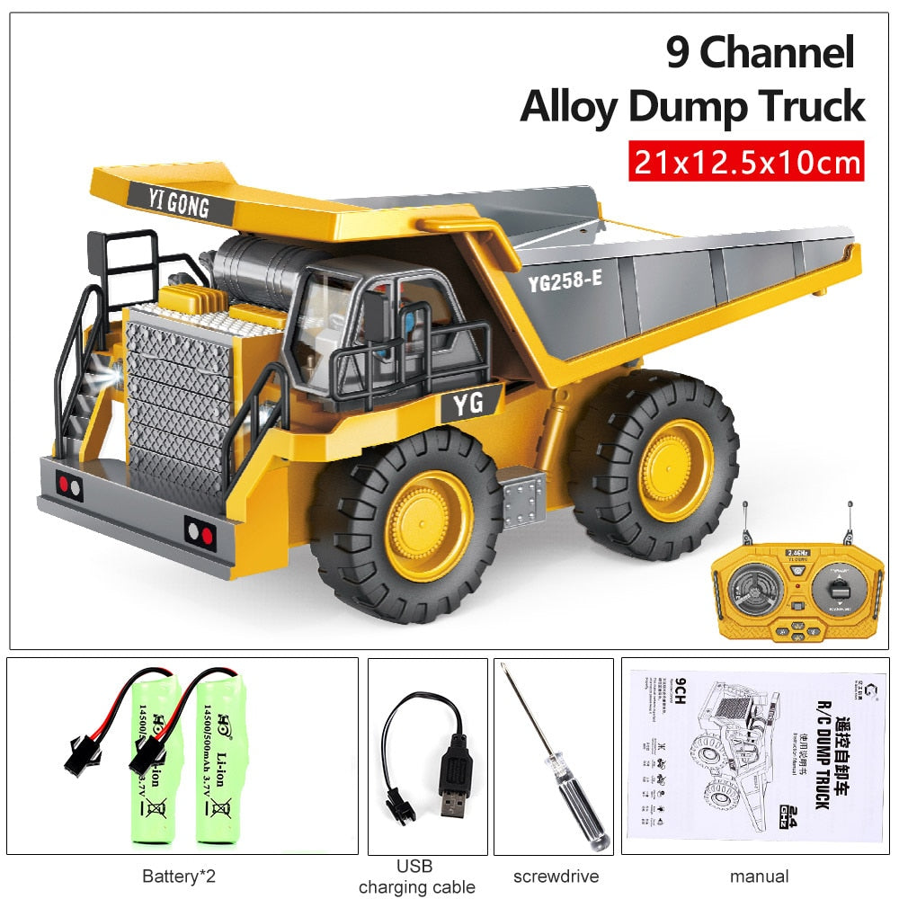 2.4G High Tech 11 Channels RC Excavator Dump Trucks Bulldozer Alloy Plastic Engineering Vehicle Electronic Toys For Boy Gifts RC Excavator Dump Trucks Bulldozer toy for children DailyAlertDeals BC1047 Orange 2B China 