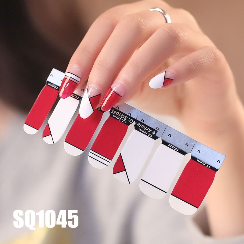 1sheet Korean Nail Polish Strips DIY Waterproof Nail Wraps Mixed Patterns Full Nail Patch Adhesive for Women Nail Art Stickers nail decal sticker DailyAlertDeals SQ1045  