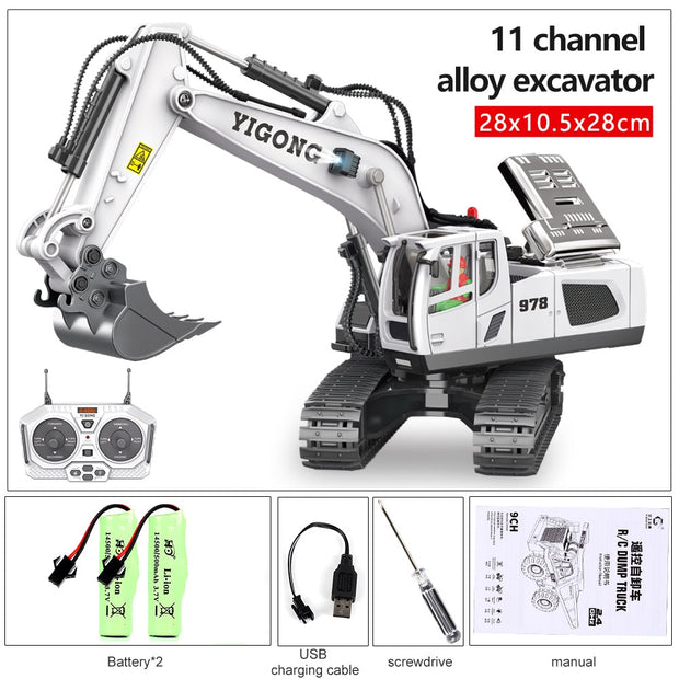 2.4G High Tech 11 Channels RC Excavator Dump Trucks Bulldozer Alloy Plastic Engineering Vehicle Electronic Toys For Boy Gifts RC Excavator Dump Trucks Bulldozer toy for children DailyAlertDeals BC1043 White 2B China 
