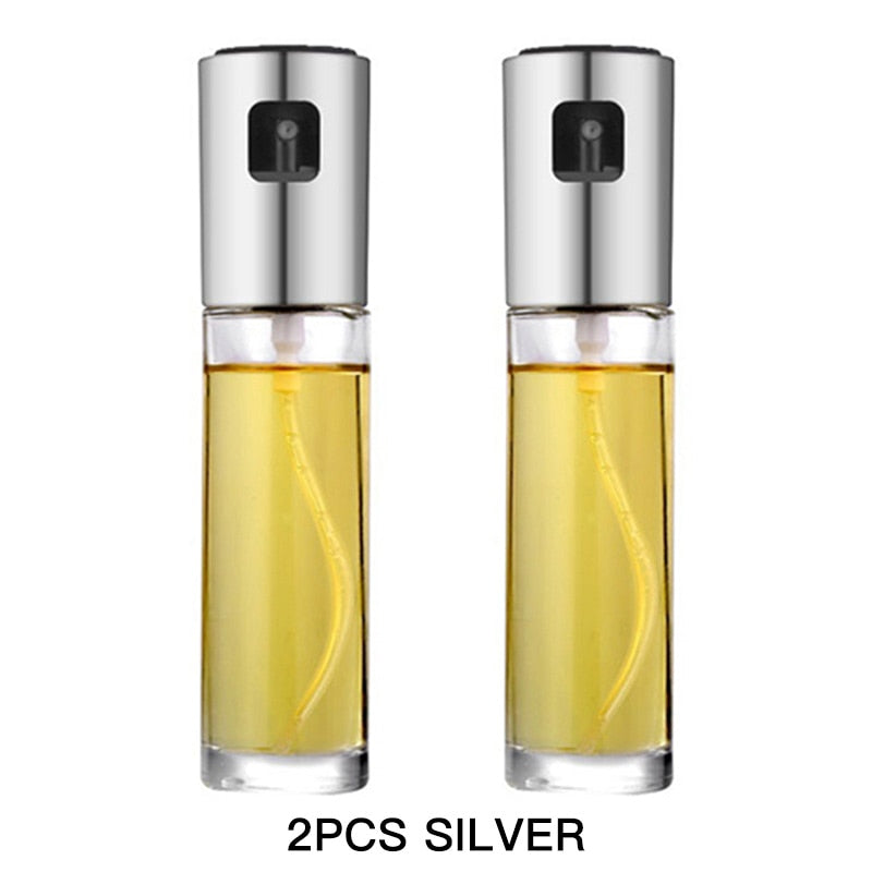 Kitchen Push Type Spray Olive Oil Sprayer Bottle Pump Oil Pot Leak-proof Grill BBQ Sprayer Oil Dispenser BBQ Gravy Boats Tools Kitchen Tools & Utensils DailyAlertDeals 2PCS-Silver  