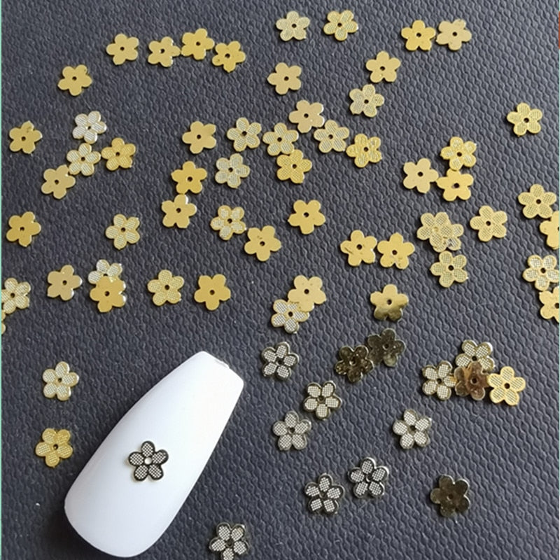100Pcs/Lot Gold Metal Nail Decals Ultra-thin Flakes Nail Bling Rhinestone Cute 3D Nail Art Decorations Charm Nail Art Rivets 0 DailyAlertDeals 617  