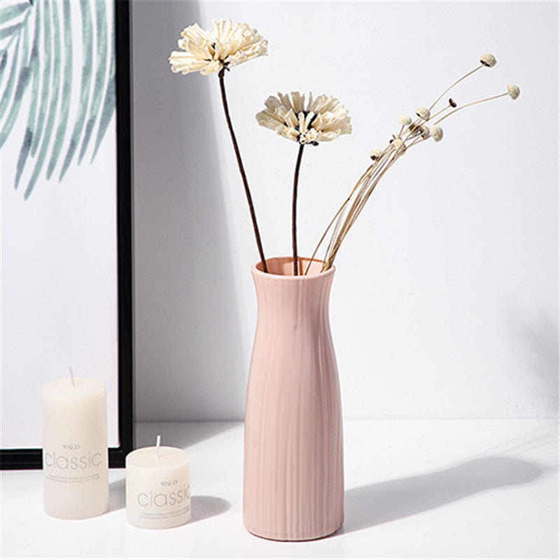 Home Nordic Plastic Vase Simple Small Fresh Flower Pot Storage Bottle for Flowers Living Room Modern Home Decoration Ornaments Vases DailyAlertDeals A-Pink-L  