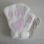 Fashion Girls Lovely Cat Claw Paw Plush Mittens Warm Soft Plush Short Fingerless women Leisure Bear Cat Gloves Half Finger Gifts Paws Gloves DailyAlertDeals white One Size 