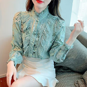Floral Printed Elegant Blouse Women 2022 Fashion Long Sleeve Ruffle Lace Shirt Women Stand Collar Vintage Lady Blouses Top 18757 0 DailyAlertDeals   