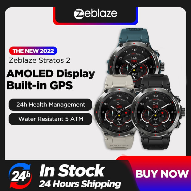 [The New 2022] Zeblaze Stratos 2 GPS Smart Watch AMOLED Display 24h Health Monitor 5 ATM Long Battery Life GPS Watch For Men 0 DailyAlertDeals   