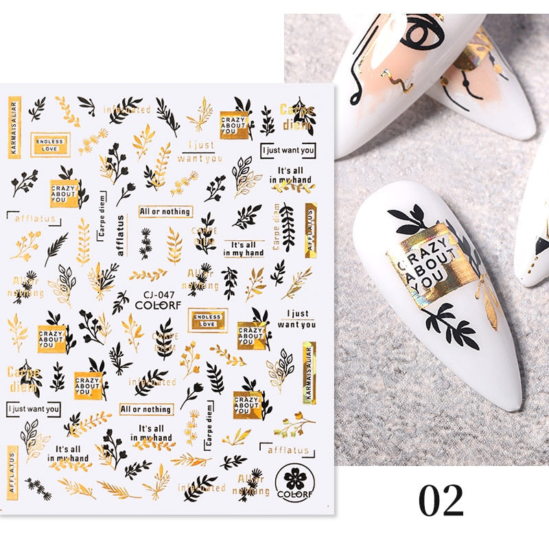 Harunouta 2022 NEW Gold Bronzing Slider Nail Art 3D Decals Decoration Flower Leaves Nail Art Sticker DIY Manicure Transfer Decal Nail Stickers DailyAlertDeals CJ-02  