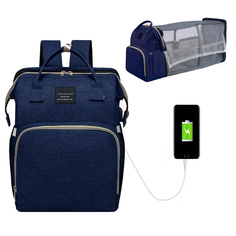 Folding Mommy Bag Lightweight Portable Folding Crib Bed Large-capacity Baby Backpack Female Mommy Outting Bag Mummy Bag Baby Backpack Large-capacity DailyAlertDeals Blue silk screen China 