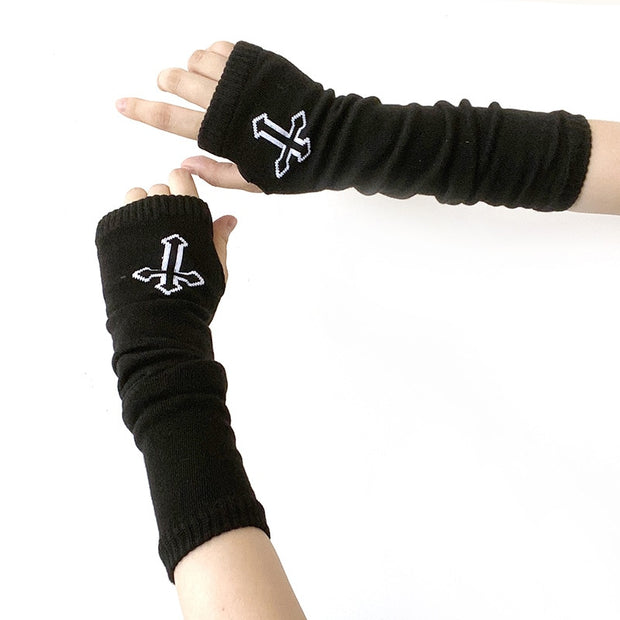 Black Punk long Fingerless Gloves Cuff Women Men Ninja Sport Outdoor Hip-hop GlovesElbow Mittens Cool Stretch winter Arm Warmer Gloves DailyAlertDeals 9 One Size 