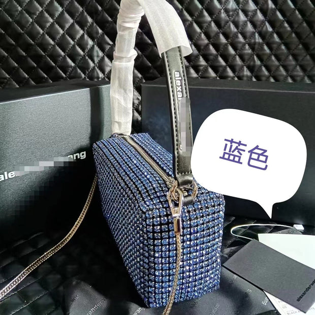 Popular AW Wang Rhinestone Handbag 2022 new trendy diamonds bag crossbodybbag shining party clutch luxury brand design 0 DailyAlertDeals Embossing  Blue 17cm 10cm 7cm 