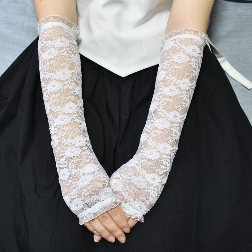 Black Punk long Fingerless Gloves Cuff Women Men Ninja Sport Outdoor Hip-hop GlovesElbow Mittens Cool Stretch winter Arm Warmer Gloves DailyAlertDeals 6 One Size 