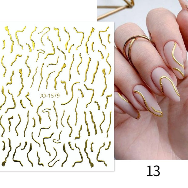 The New Heart Love Design Gold Sliver 3D Nail Art Sticker English Letter French Striping Lines Trasnfer Sliders Valentine Decor Nail Stickers DailyAlertDeals French 13  