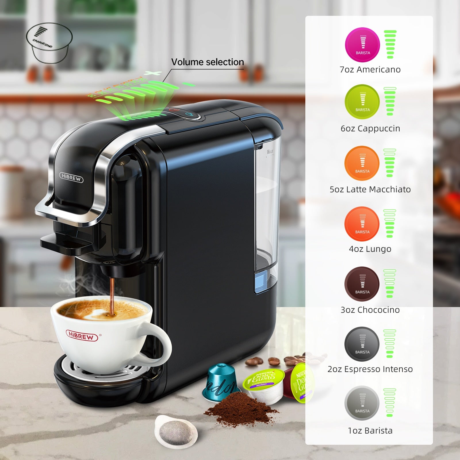HiBREW Multiple Capsule Coffee Machine, Hot/Cold Dolce Gusto Milk Nespresso Capsule ESE Pod Ground Coffee Cafeteria 19Bar 5 in 1 Brew Multiple Capsule Coffee Machine DailyAlertDeals   