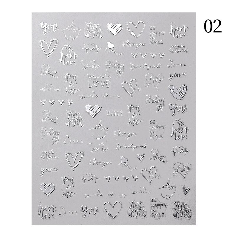 The New Heart Love Design Gold Sliver 3D Nail Art Sticker English Letter French Striping Lines Trasnfer Sliders Valentine Decor Nail Stickers DailyAlertDeals 2  