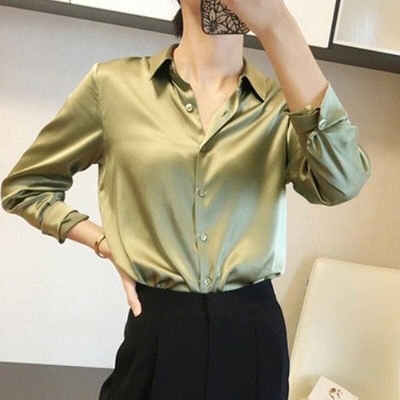 Premium Black Single Breasted Straight Loose Chiffon Thin Long Sleeve Blouses Fashion Soldier Color Spring Autumn Women Clothing 0 DailyAlertDeals niuyouguolv S 