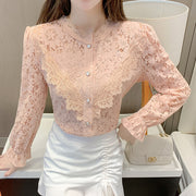 Fashion New Elegant Lace Shirt Women Long Sleeve White Blouse Women Slim Hollow Out Stand Collar Blouses Tops Woman Blusas 17246 0 DailyAlertDeals   