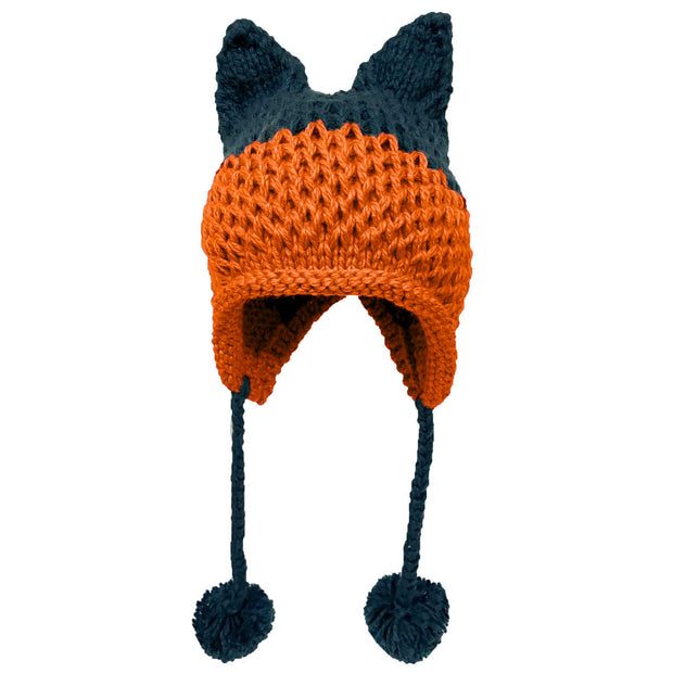 BomHCS Cute Fox Ears Beanie Winter Warm 100% Handmade Knit Hat 0 DailyAlertDeals Navy Orange  