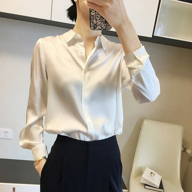 Premium Black Single Breasted Straight Loose Chiffon Thin Long Sleeve Blouses Fashion Soldier Color Spring Autumn Women Clothing 0 DailyAlertDeals yueguangbai S 