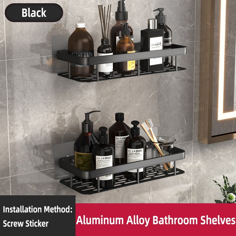 Bathroom Shelf Makeup Storage Organizer Aluminum Alloy Shampoo Rack Shower Shelf Bathroom Accessories No Drill Wall Shelf Corner Wall Shelves DailyAlertDeals Black 2Square China 
