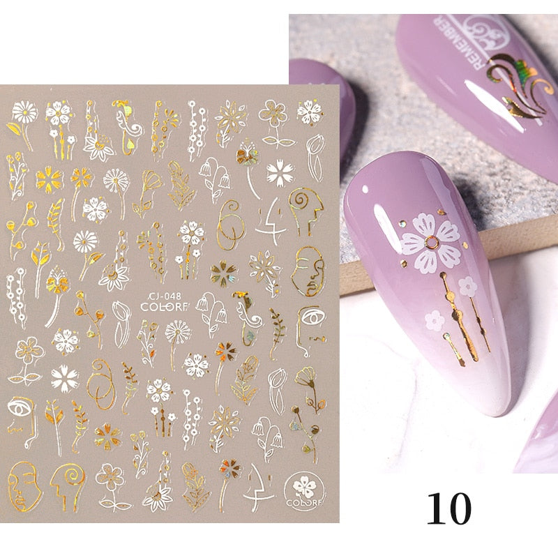 NEW Gold Nail Art 3D Decals Decoration Flower Leaves Nail Art Sticker DIY Manicure Transfer Decal Nail Stickers DailyAlertDeals CJ-10  