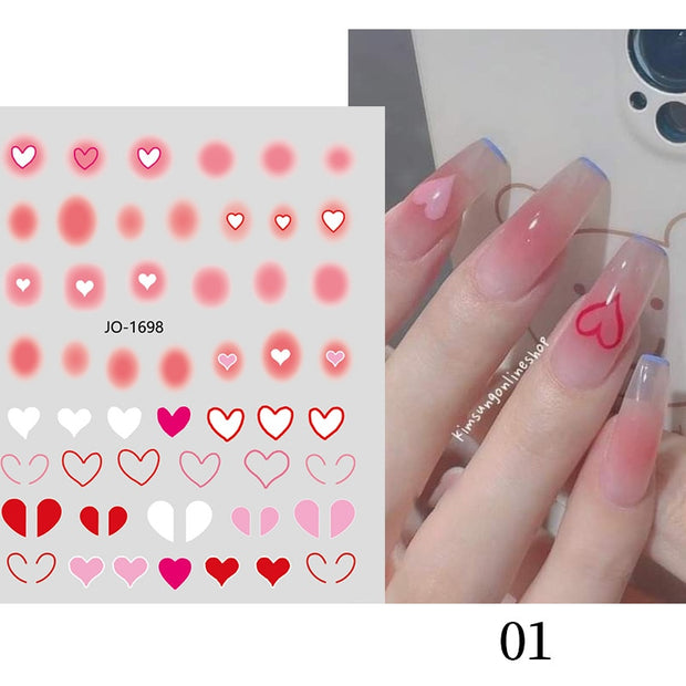 Purple Heart Love Design 3D Nail Sticker English Letter Stickers Face Pattern Trasnfer Sliders Valentine Nail Art Decoration 0 DailyAlertDeals 1698  