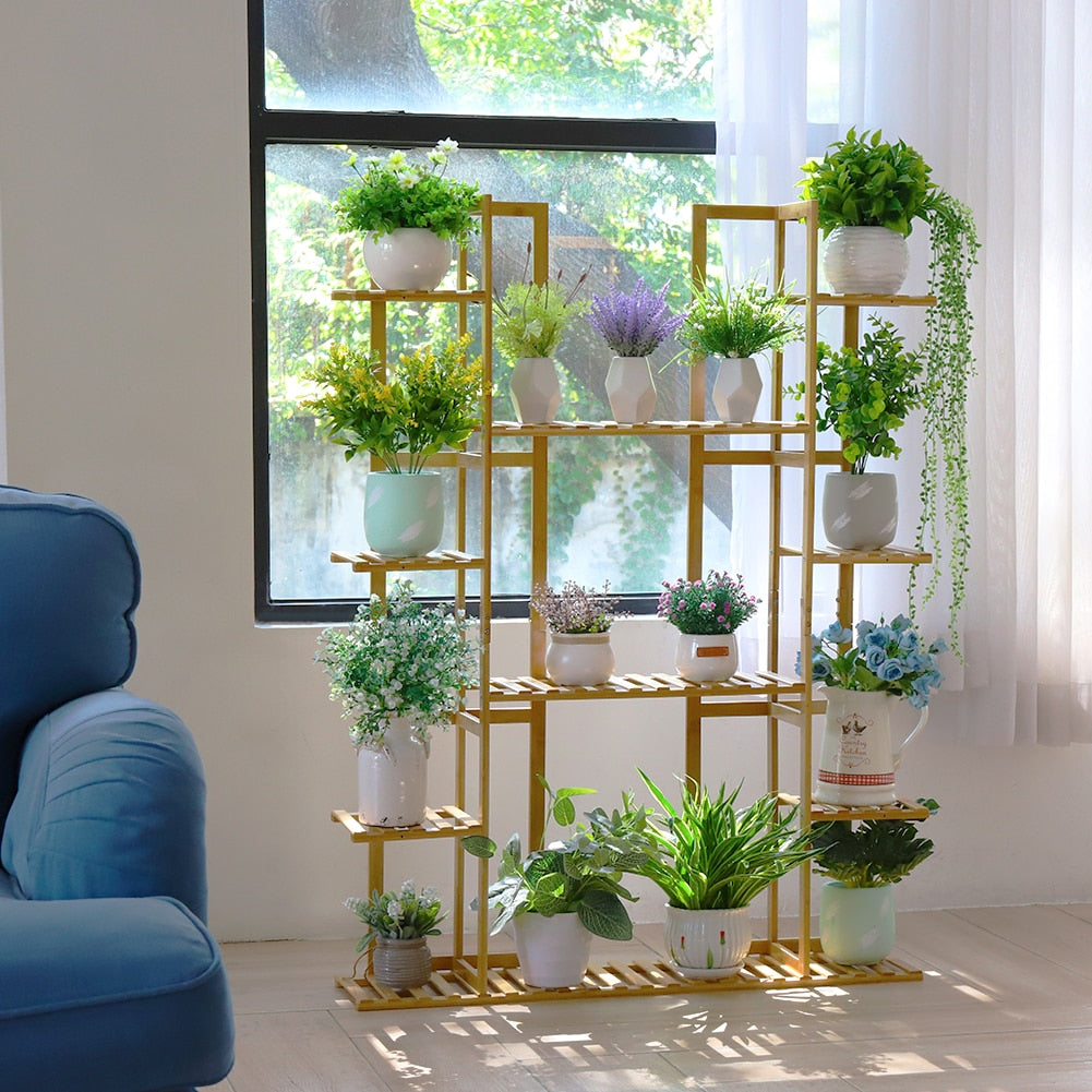 Extra Large Bamboo Plant Stand for Indoor Plants 9 Tier Organizer Living Room Home Decoration 6 Tier Wooden Plant Stand Carbonized DailyAlertDeals   
