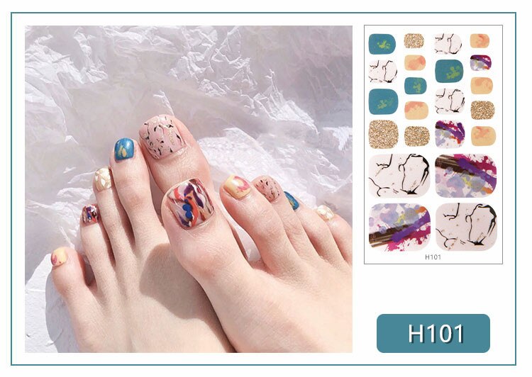 22tips Korea Toe Nail Sticker Wraps Adhesive Decals Toenail Polish Strips DIY Pedicure Foot Decals Manicure Women nail art DailyAlertDeals
