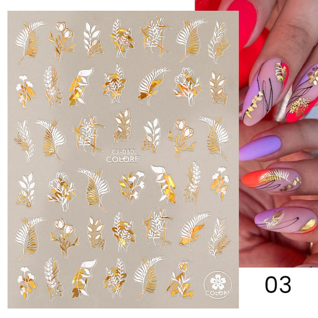 Harunouta Gold Leaf 3D Nail Stickers Spring Nail Design Adhesive Decals Trends Leaves Flowers Sliders for Nail Art Decoration 0 DailyAlertDeals CJ-030  