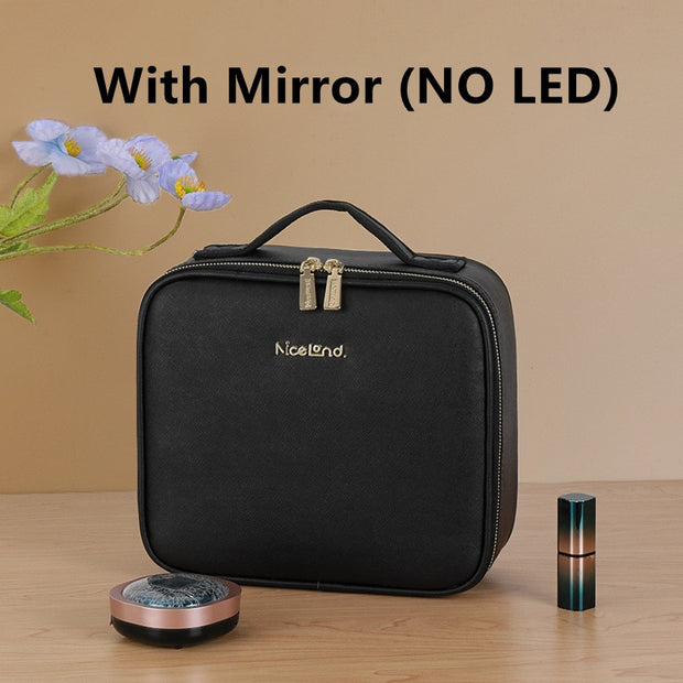 Smart LED Cosmetic Case with Mirror Cosmetic Bag Large Capacity Fashion Portable Storage Bag Travel Makeup Bags for Women makeup bag with mirror light DailyAlertDeals NO LED Black Small United States 