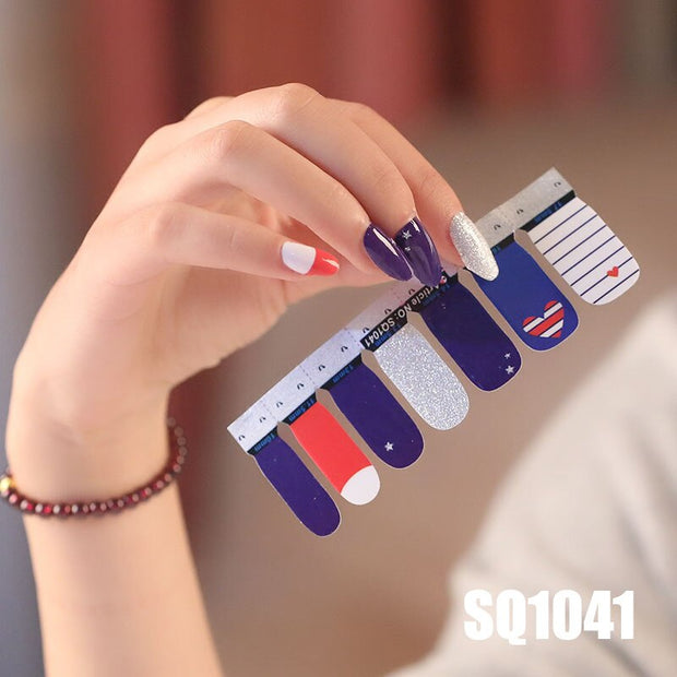 1sheet Korean Nail Polish Strips DIY Waterproof Nail Wraps Mixed Patterns Full Nail Patch Adhesive for Women Nail Art Stickers nail decal sticker DailyAlertDeals SQ1041  
