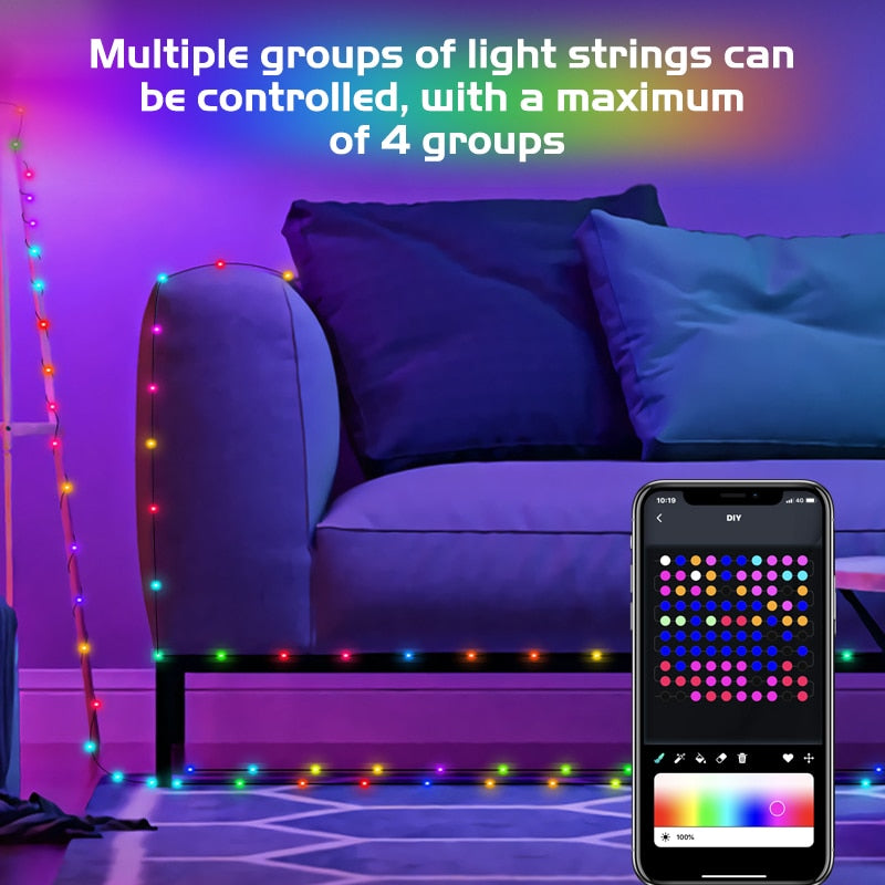 Fairy Lights RGB Smart Bluetooth Control USB LED String Lamp Outdoor App Remote Control Home Corridor Garland Lights Decoration Party Lights For Wedding Xmas DailyAlertDeals   