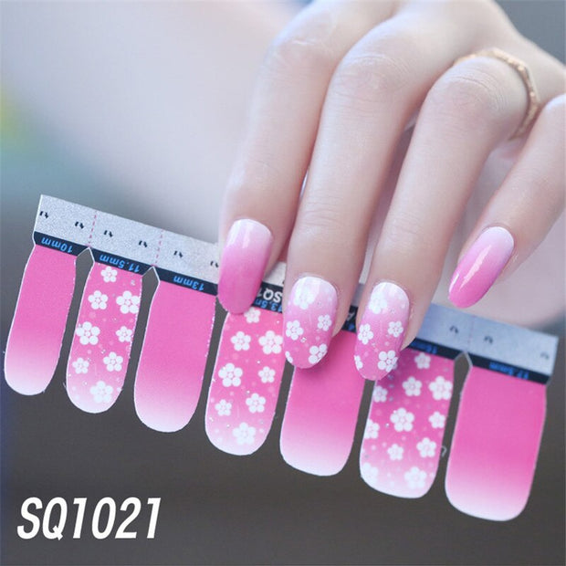 1sheet Korean Nail Polish Strips DIY Waterproof Nail Wraps Mixed Patterns Full Nail Patch Adhesive for Women Nail Art Stickers nail decal sticker DailyAlertDeals SQ1021  