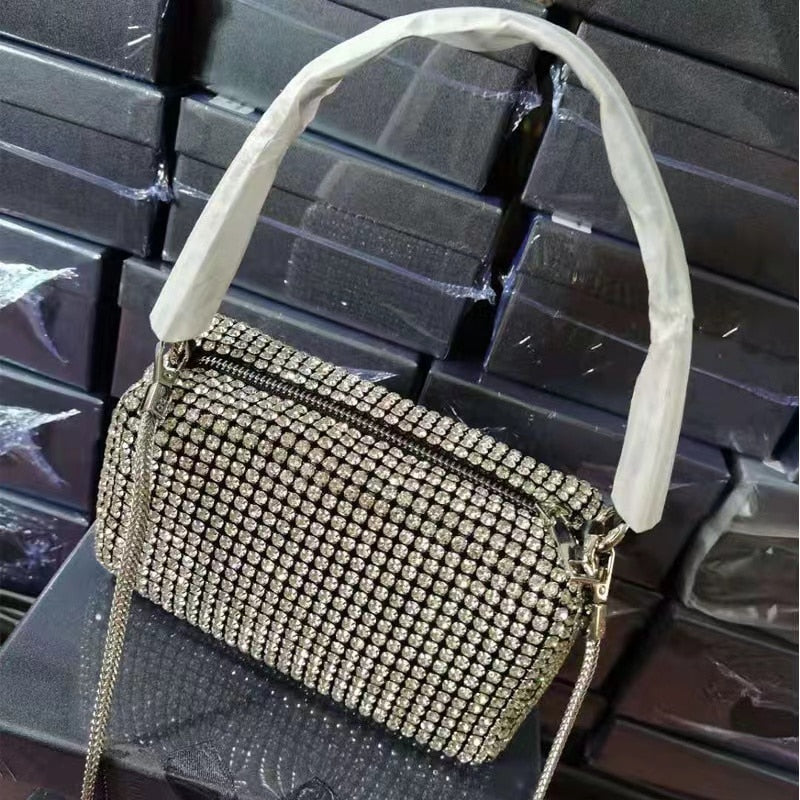 Popular AW Wang Rhinestone Handbag 2022 new trendy diamonds bag crossbodybbag shining party clutch luxury brand design 0 DailyAlertDeals Embossing Wangsilver 17cm 10cm 7cm 