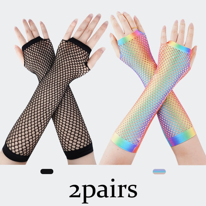 Stylish Long Black Fishnet Gloves Womens Fingerless Gloves Girls Dance Gothic Punk Rock Costume Fancy Gloves Fingerless Gloves DailyAlertDeals 2 pairs One Size 