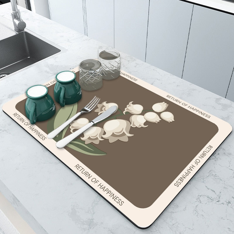 Kitchen Rubber Pad Dish Drying Mat Super Absorbent Drainer Mats Tableware Bottle Rugs Kitchen Dinnerware Placement Rubber pads DailyAlertDeals BE  drying mat W20 x L30CM 