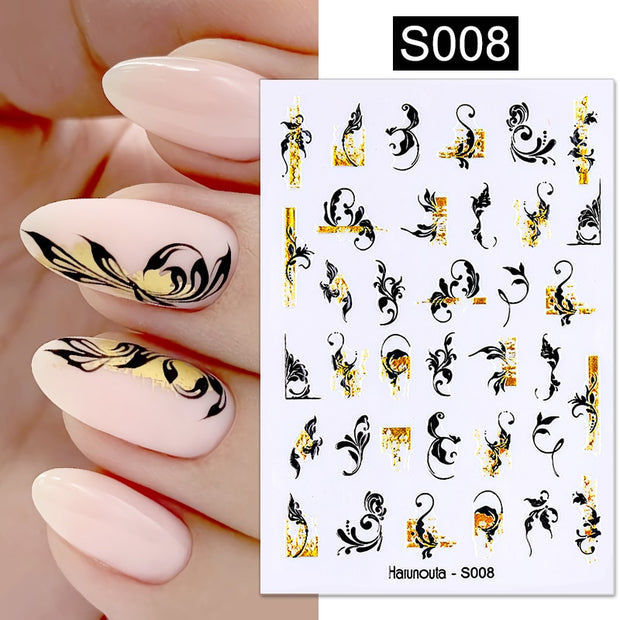 Harunouta French Line Pattern 3D Nail Art Stickers Fluorescence Color Flower Marble Leaf Decals On Nails  Ink Transfer Slider 0 DailyAlertDeals S008  