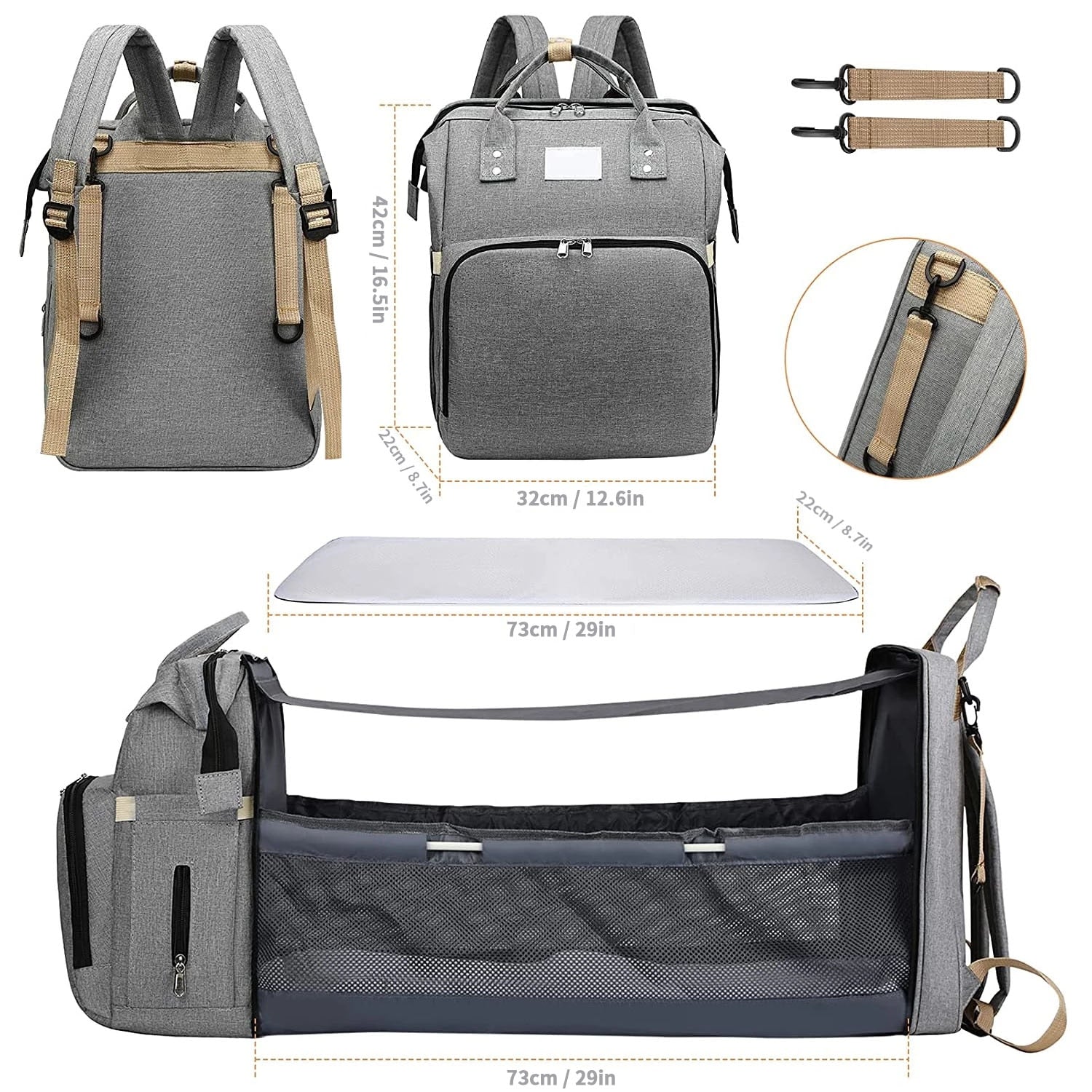 Folding Mommy Bag Lightweight Portable Folding Crib Bed Large-capacity Baby Backpack Female Mommy Outting Bag Mummy Bag Baby Backpack Large-capacity DailyAlertDeals   