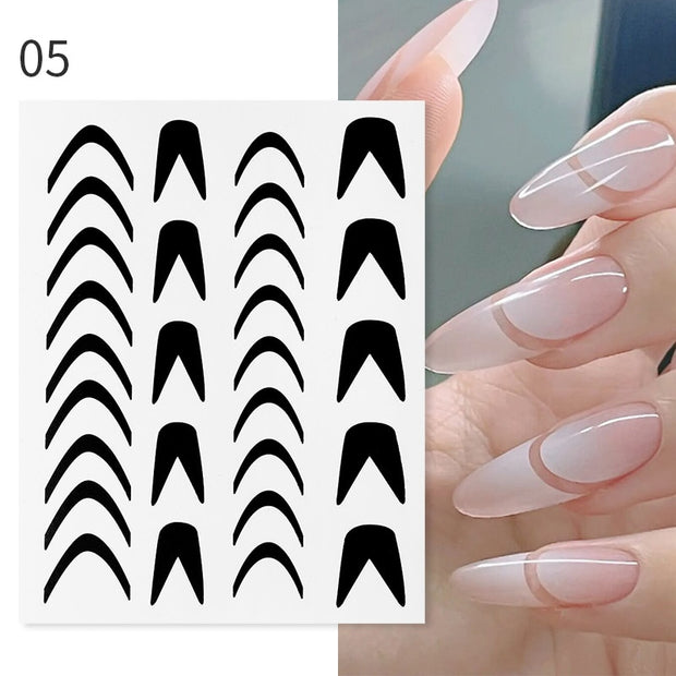 French 3D Nail Decals Stickers Stripe Line French Tips Transfer Nail Art Manicure Decoration Gold Reflective Glitter Stickers nail art DailyAlertDeals B05  