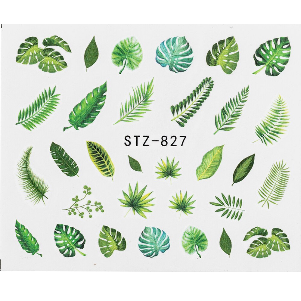 1/4 Pcs Simple Green Theme Nail Water Decal Stickers Summer DIY Slider For Manicuring Watercolor Flower Leaf Nail Art Watermark 0 DailyAlertDeals SF181  