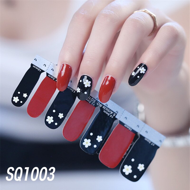 1sheet Korean Nail Polish Strips DIY Waterproof Nail Wraps Mixed Patterns Full Nail Patch Adhesive for Women Nail Art Stickers nail decal sticker DailyAlertDeals SQ1003  