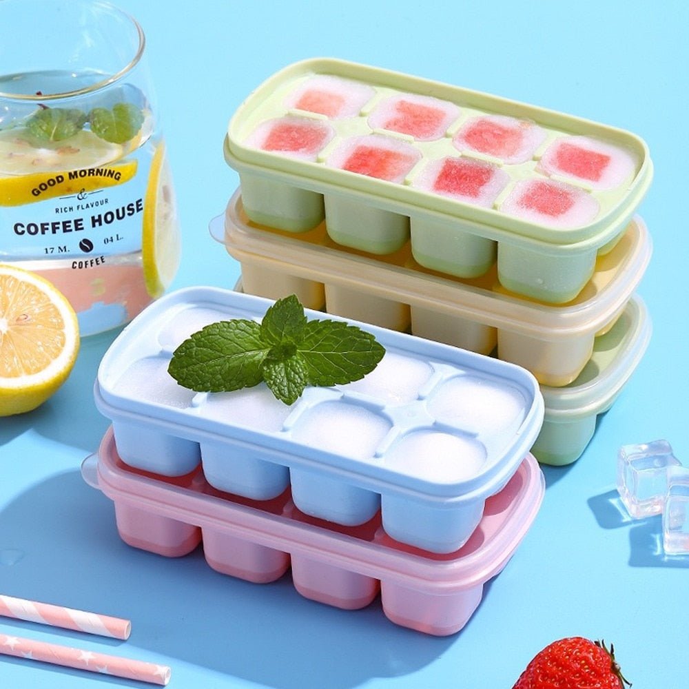 Silicone Ice Cube Mould With DIY Lid 8 Grid Soft Bottom Ice Cube Mold Square Fruit Ice Cube Maker Tray Kitchen Bar Tools 0 DailyAlertDeals   