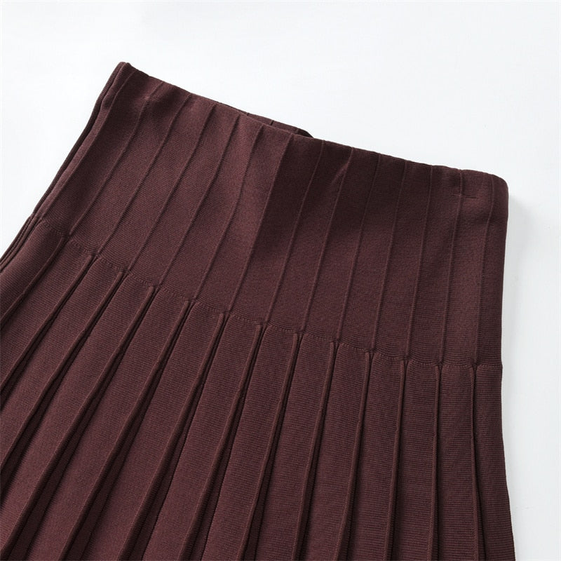 2022 Women Knitted Pleated Skirts Fashion High Waist Knit Dress Solid Color Female Classic Skirt 0 DailyAlertDeals   