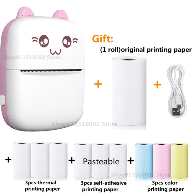 Cat Shape Mini Portable Label Printer Thermal Printing Wireless Impresoras Paper Photo Inkless Printers Sticker Android IOS 57mm Mini printer DailyAlertDeals A-Pink and each 3pcs China 