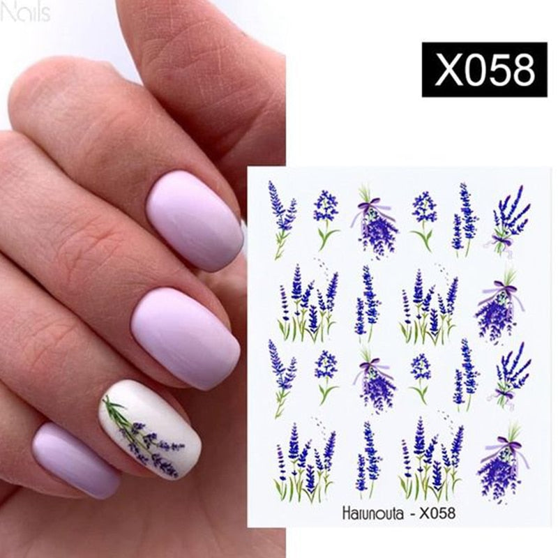 Harunouta 1 Sheet Nail Water Decals Transfer Lavender Spring Flower Leaves Nail Art Stickers Nail Art Manicure DIY Nail Stickers DailyAlertDeals X058 1  