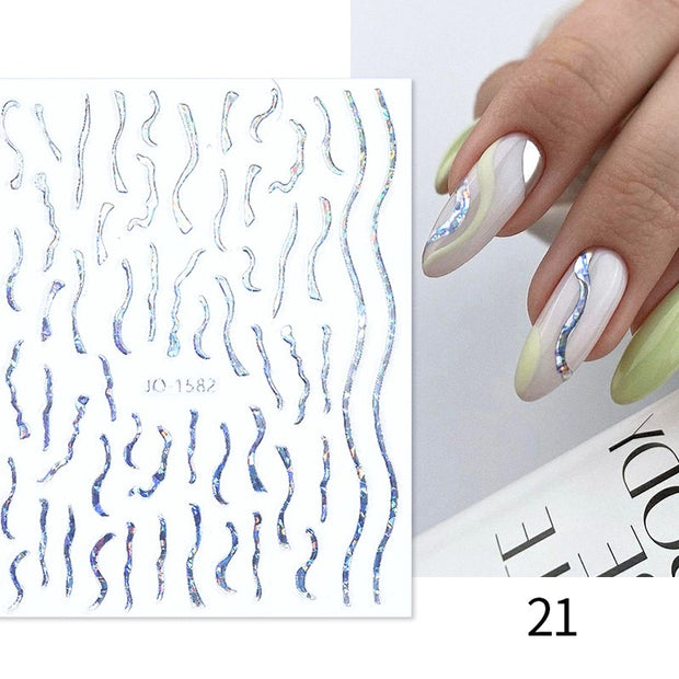 1PC Silver Gold Lines Stripe 3D Nail Sticker Geometric Waved Star Heart Self Adhesive Slider Papers Nail Art Transfer Stickers 0 DailyAlertDeals 1582 Laser Sliver  