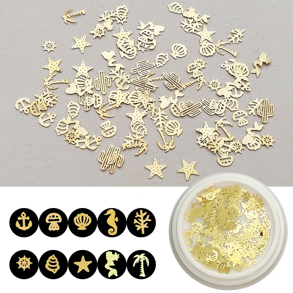 100Pcs/Lot Gold Metal Nail Decals Ultra-thin Flakes Nail Bling Rhinestone Cute 3D Nail Art Decorations Charm Nail Art Rivets 0 DailyAlertDeals 814  