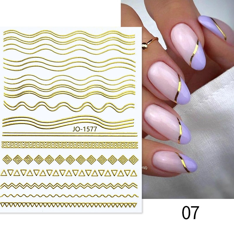 The New Heart Love Design Gold Sliver 3D Nail Art Sticker English Letter French Striping Lines Trasnfer Sliders Valentine Decor Nail Stickers DailyAlertDeals French 07  