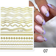 1PC Silver Gold Lines Stripe 3D Nail Sticker Geometric Waved Star Heart Self Adhesive Slider Papers Nail Art Transfer Stickers 0 DailyAlertDeals 1577 Gold  