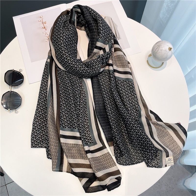 2022 New Design Brand Women Scarf Fashion Print Cotton Spring Winter Warm Scarves Hijabs Lady Pashmina Foulard Bandana Plaid 0 DailyAlertDeals YM190-2 180x90cm 