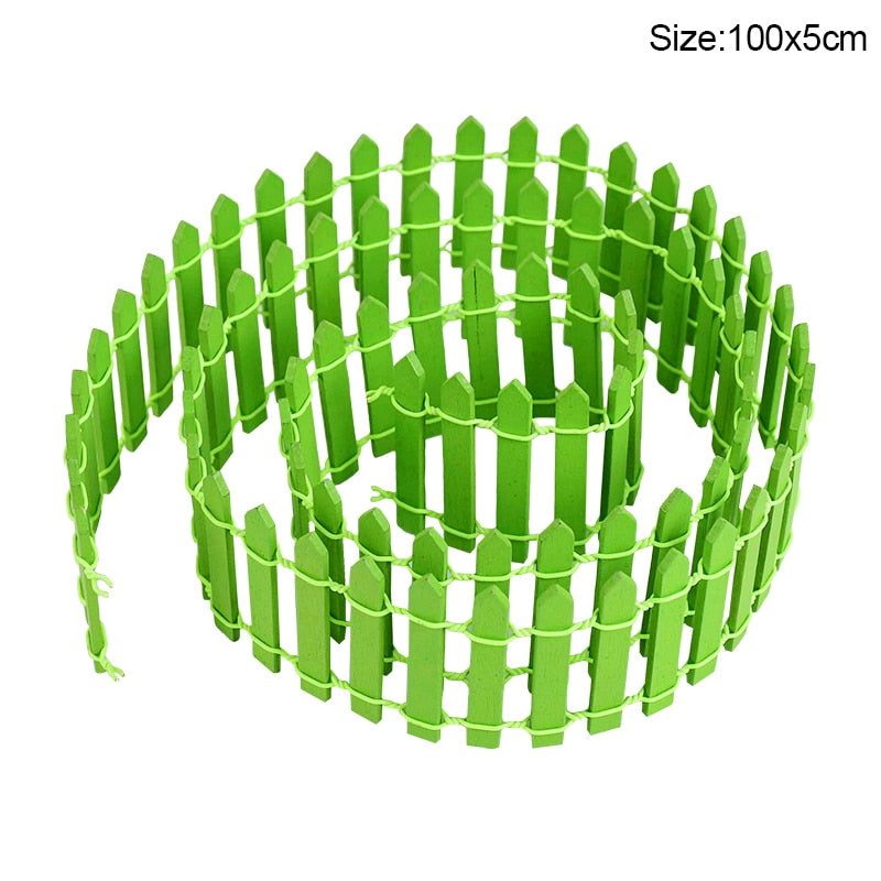 100*5cm/3cm Mini Wooden Fence DIY Miniature Fairy Garden Wood Barrier Dollhouse Showcase Craft Home Decoration Accessories Seasonal & Holiday Decorations DailyAlertDeals 100x5cm-green  