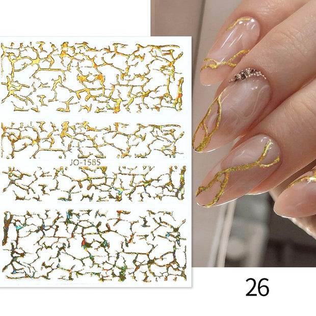 1PC Silver Gold Lines Stripe 3D Nail Sticker Geometric Waved Star Heart Self Adhesive Slider Papers Nail Art Transfer Stickers 0 DailyAlertDeals 1585 Laser Gold  